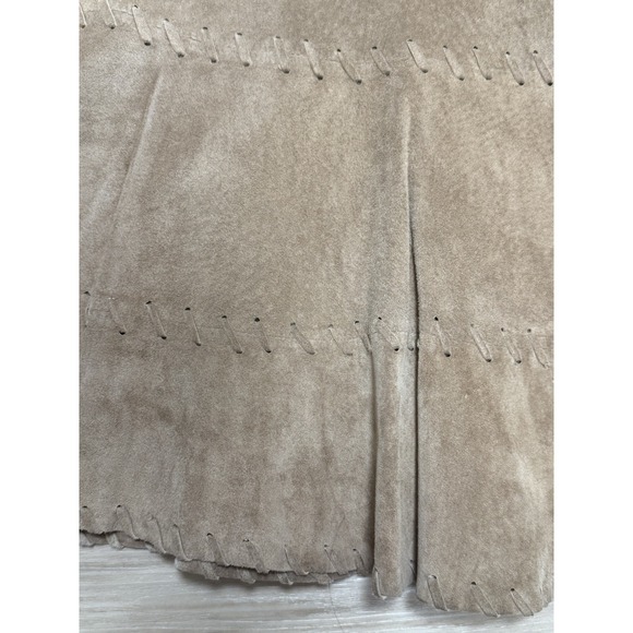 Chicos 100% Leather‎ Suede Midi Whipstitch Lined Flare Skirt Beige Women's Large - Picture 4 of 8